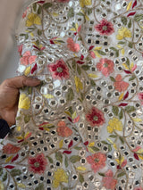 Georgette embroidered fabric with multicolor thread and foil work