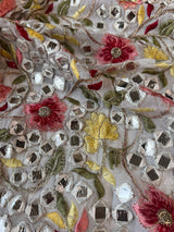 Georgette embroidered fabric with multicolor thread and foil work