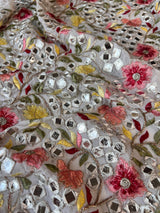 Georgette embroidered fabric with multicolor thread and foil work