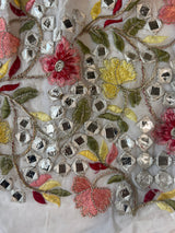 Georgette embroidered fabric with multicolor thread and foil work