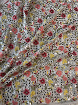 Georgette embroidered fabric with multicolor thread and foil work