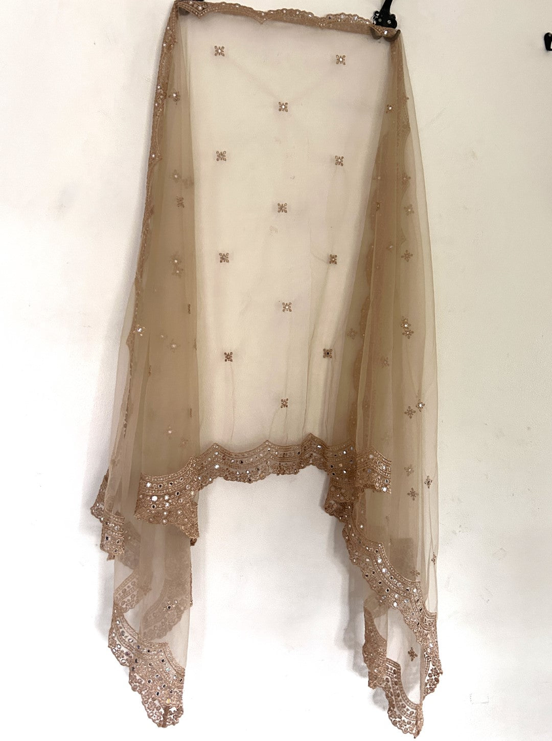 Gold net scallop border Dupatta