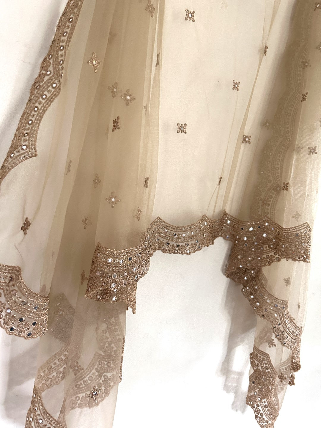 Gold net scallop border Dupatta