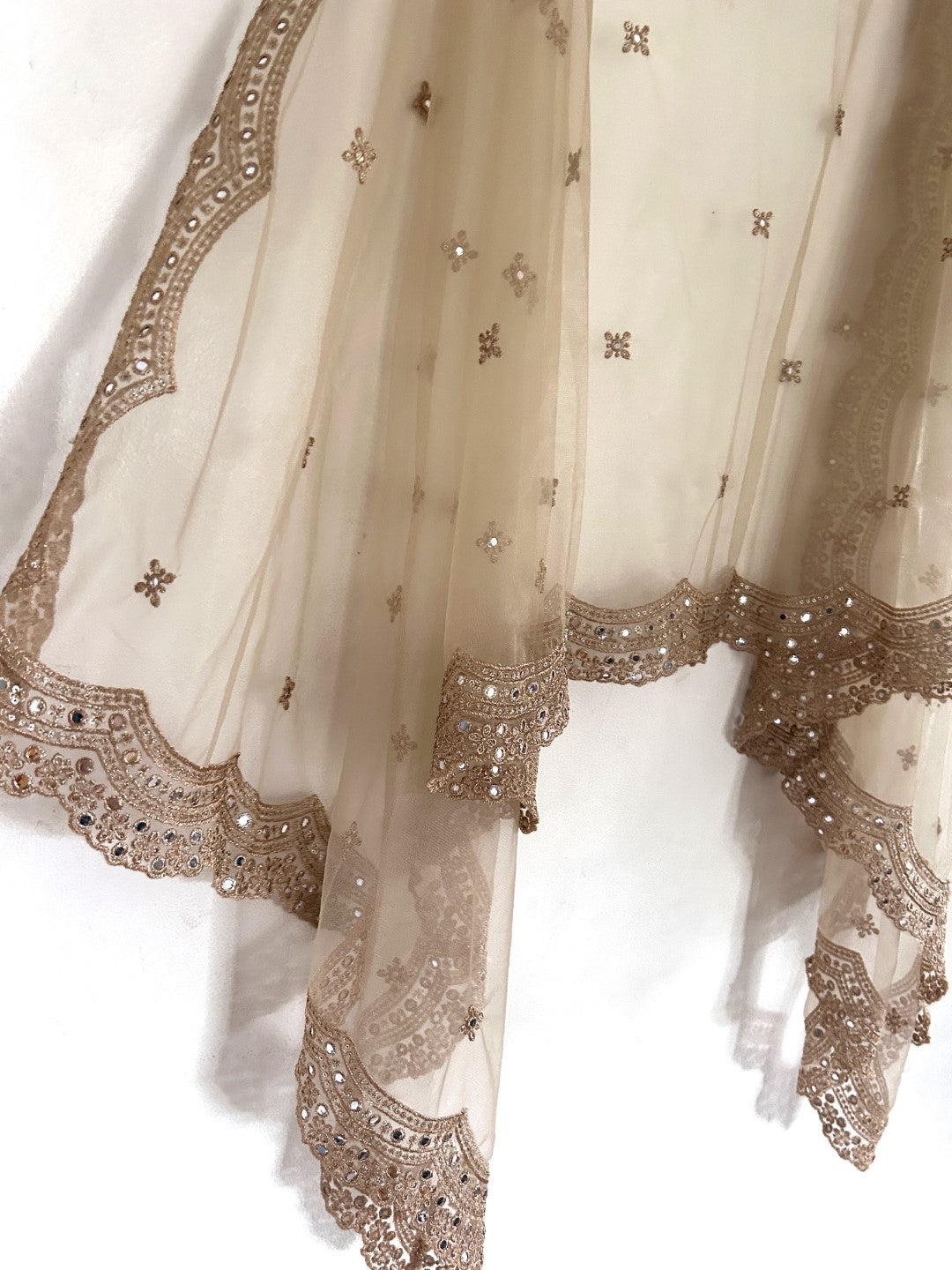 Gold net scallop border Dupatta