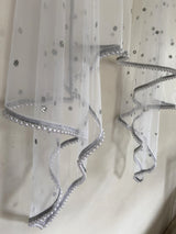 White Net dupatta with white moti border.