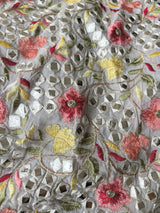 Georgette embroidered fabric with multicolor thread and foil work