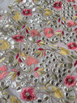 Georgette embroidered fabric with multicolor thread and foil work