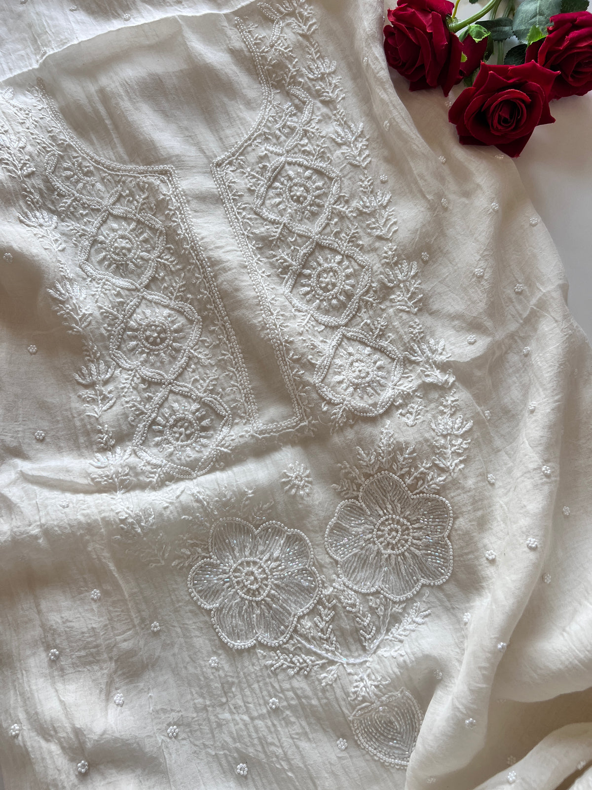 Pure lucknowi Mul handwork chikankari Kurta Dupatta set (No Bottom)