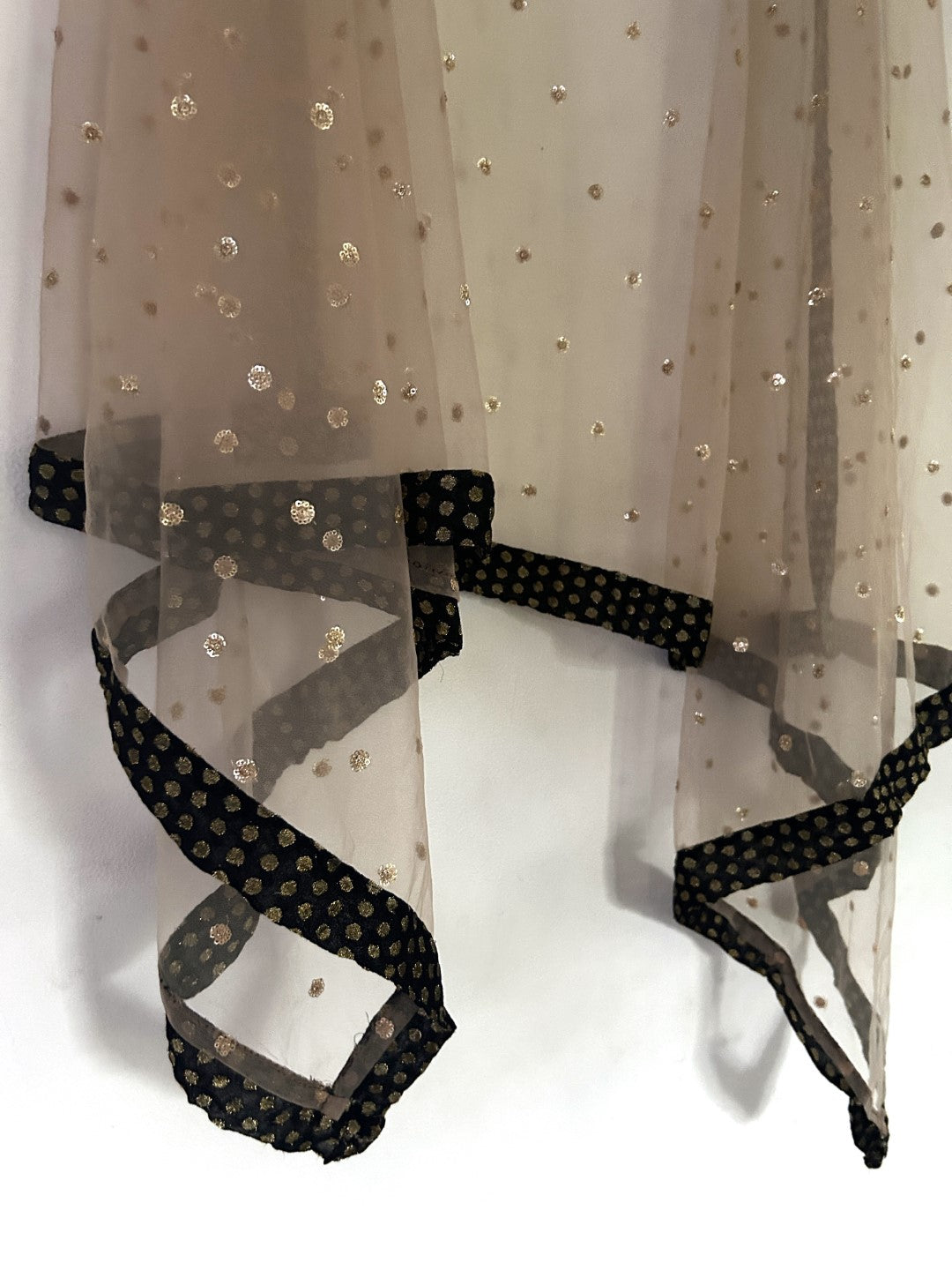 Golden Net dupatta with Black border