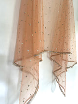 Peach Net dupatta with mirror border