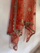 Orange Net dupatta with golden border