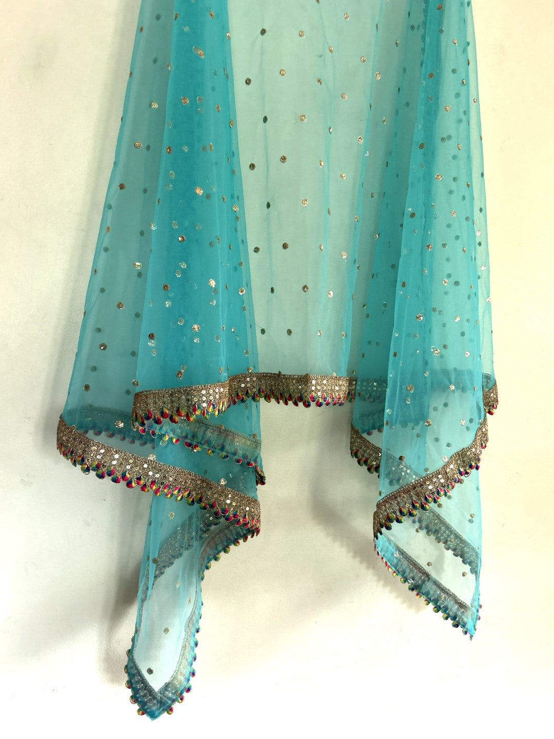 Blue Net dupatta with border. Wedding chunri