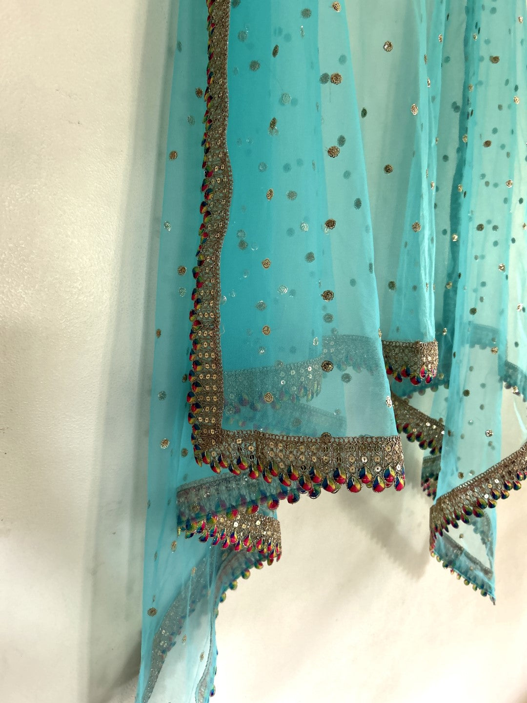 Blue Net dupatta with border. Wedding chunri