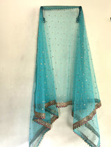 Blue Net dupatta with border. Wedding chunri