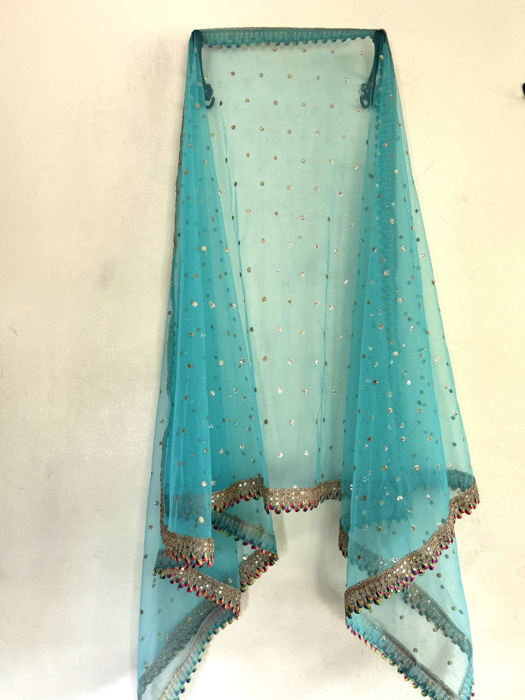 Blue Net dupatta with border. Wedding chunri