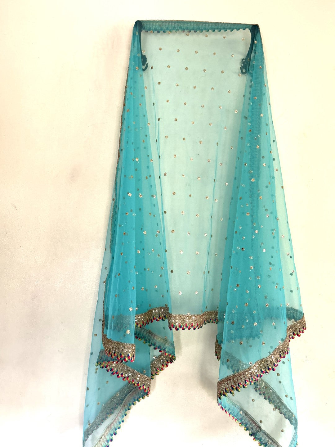 Blue Net dupatta with border. Wedding chunri