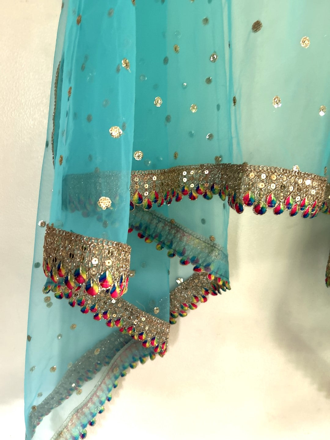 Blue Net dupatta with border. Wedding chunri