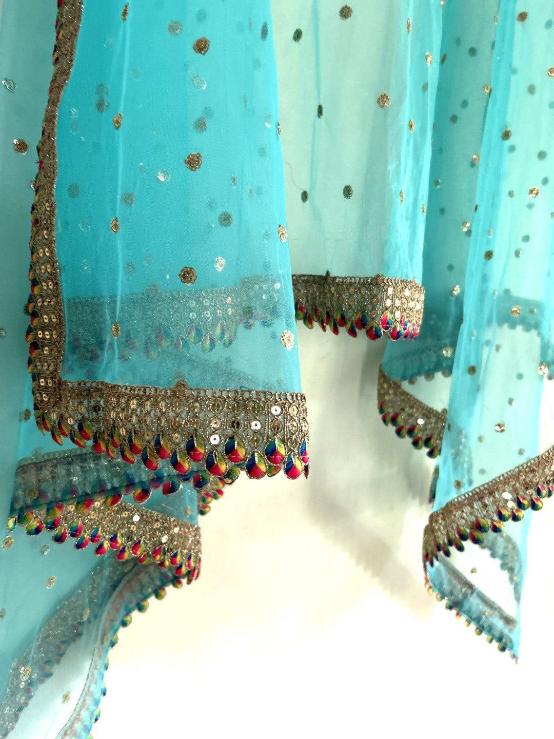 Blue Net dupatta with border. Wedding chunri