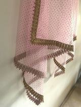Pink Net dupatta with border. Wedding chunri