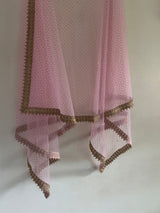 Pink Net dupatta with border. Wedding chunri