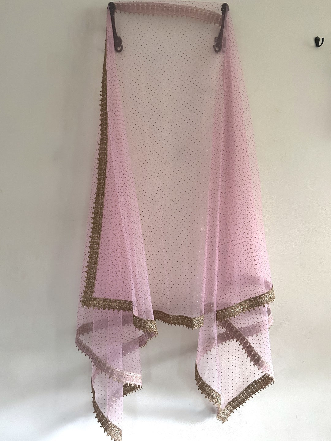 Pink Net dupatta with border. Wedding chunri