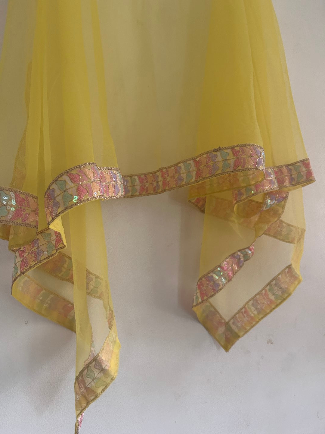Yellow Net dupatta with multi color border