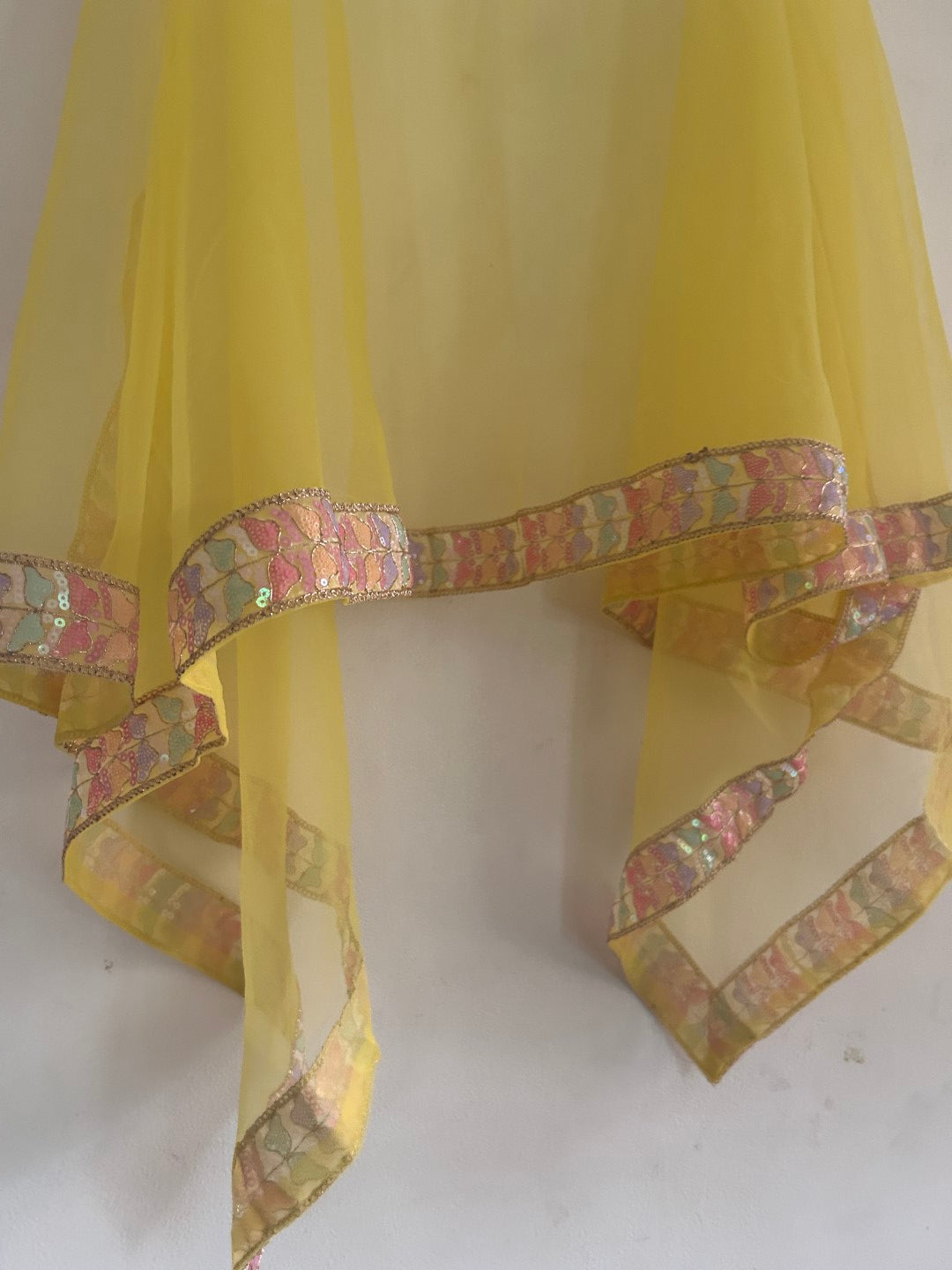 Yellow Net dupatta with multi color border