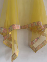 Yellow Net dupatta with multi color border