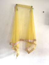 Yellow Net dupatta with multi color border