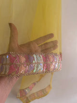 Yellow Net dupatta with multi color border