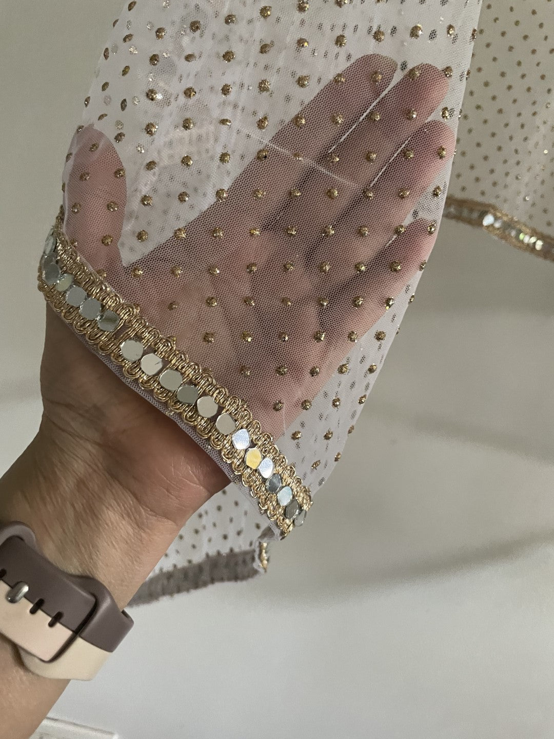 White dupatta with mirror border