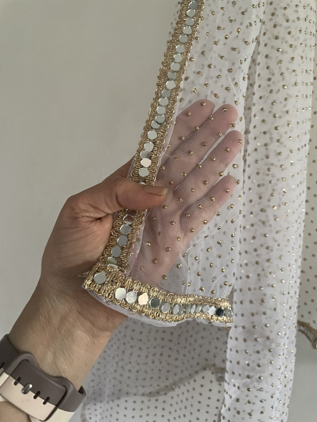 White dupatta with mirror border