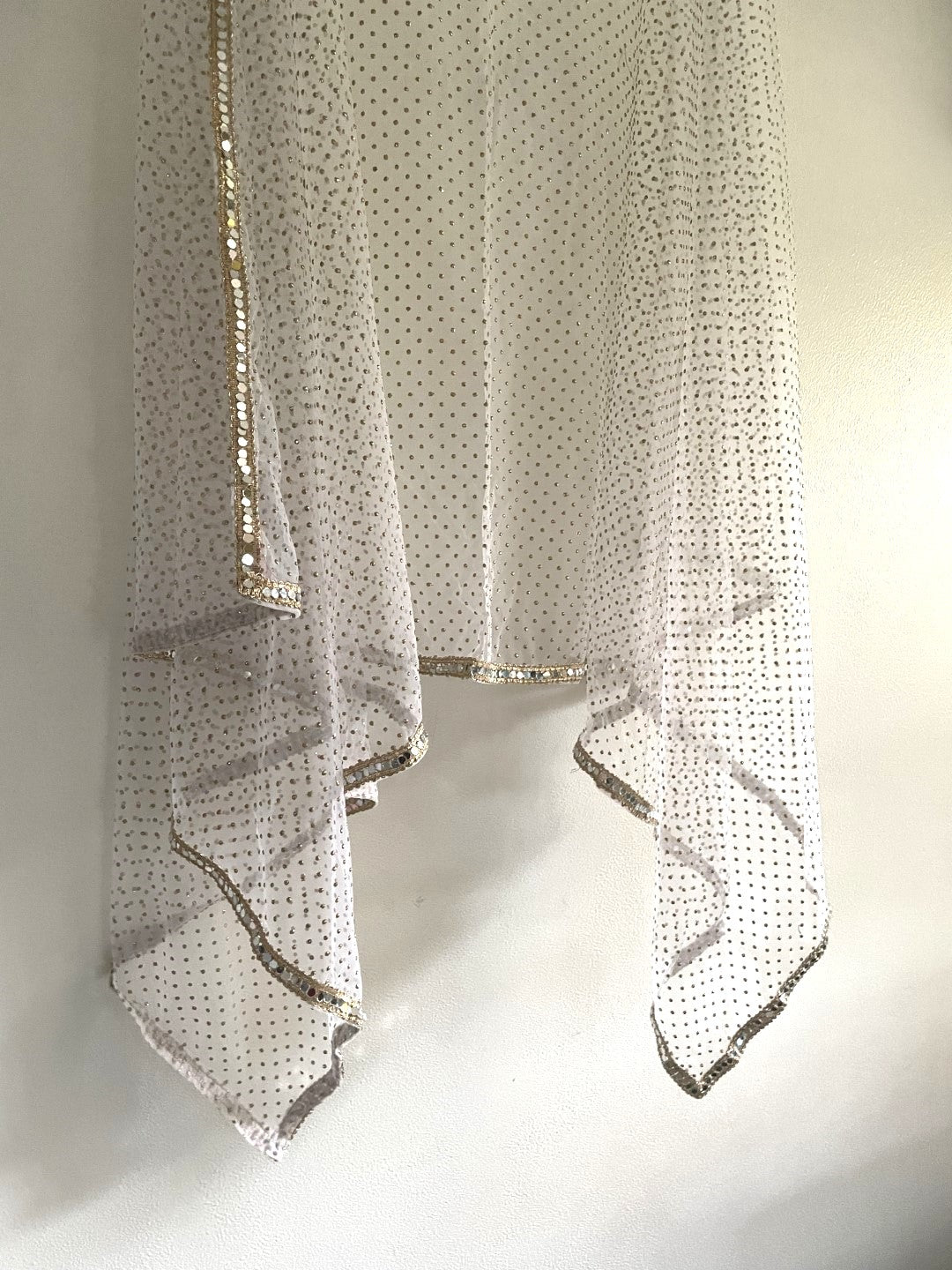 White dupatta with mirror border