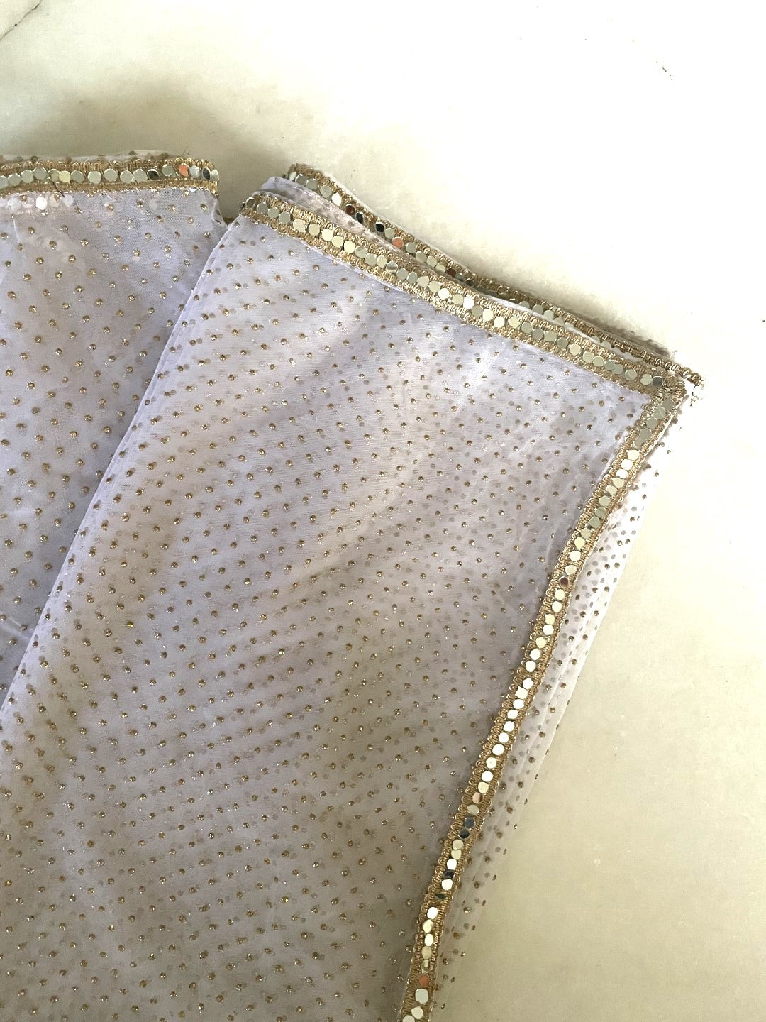 White dupatta with mirror border