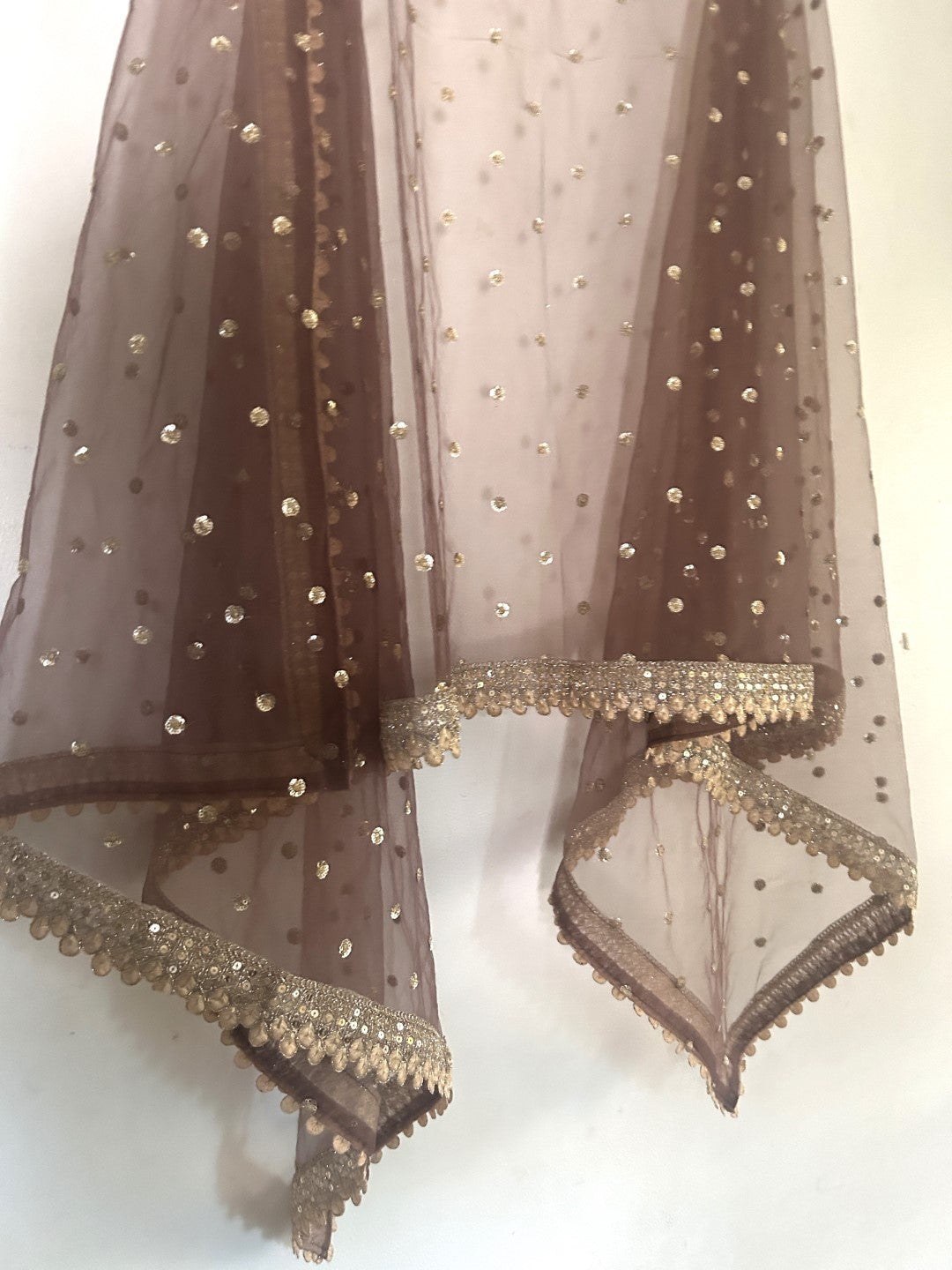 Brown Net Dupatta with beautiful Border