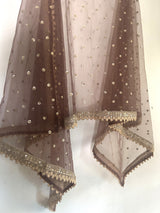 Brown Net Dupatta with beautiful Border
