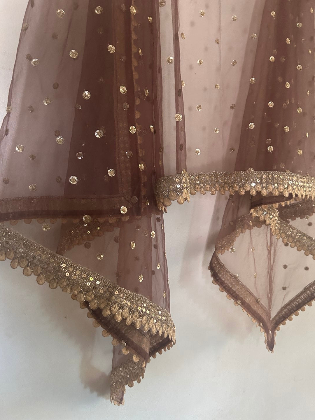 Brown Net Dupatta with beautiful Border