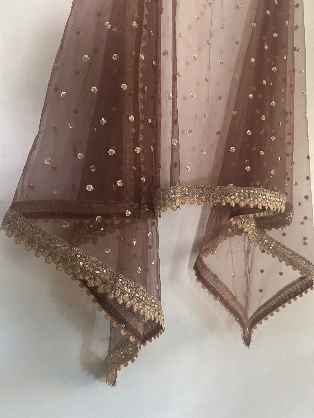 Brown Net Dupatta with beautiful Border