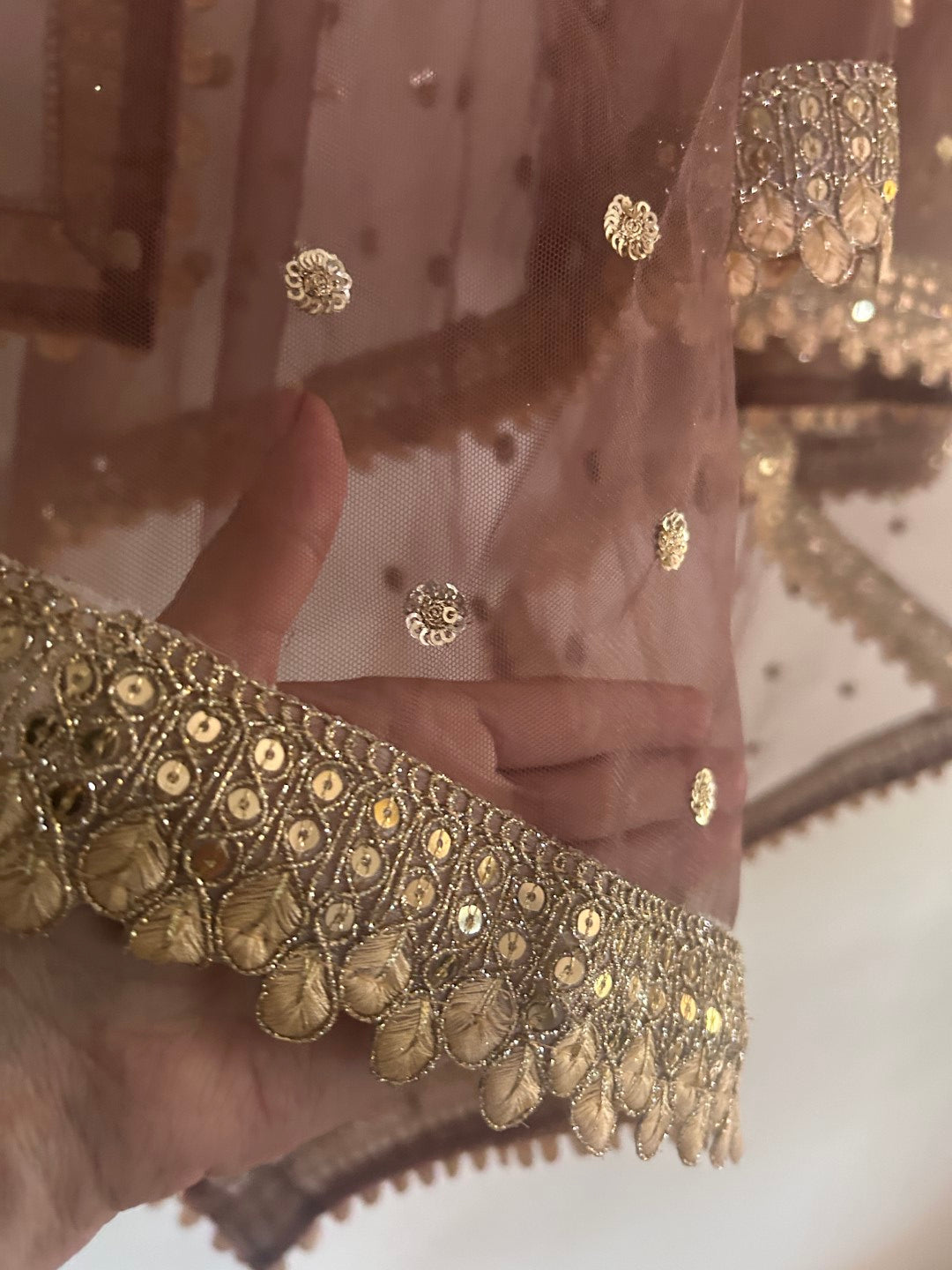 Brown Net Dupatta with beautiful Border