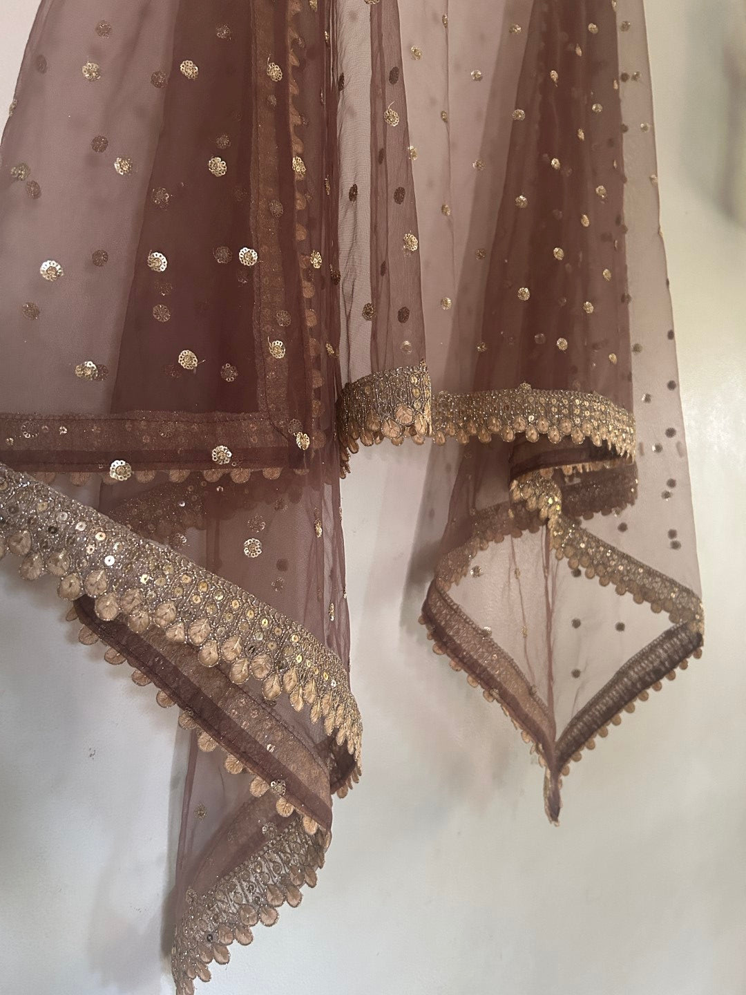 Brown Net Dupatta with beautiful Border