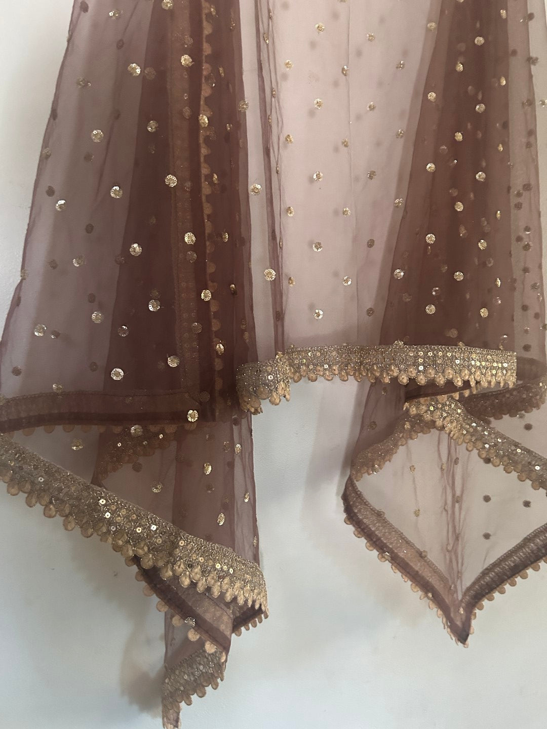 Brown Net Dupatta with beautiful Border