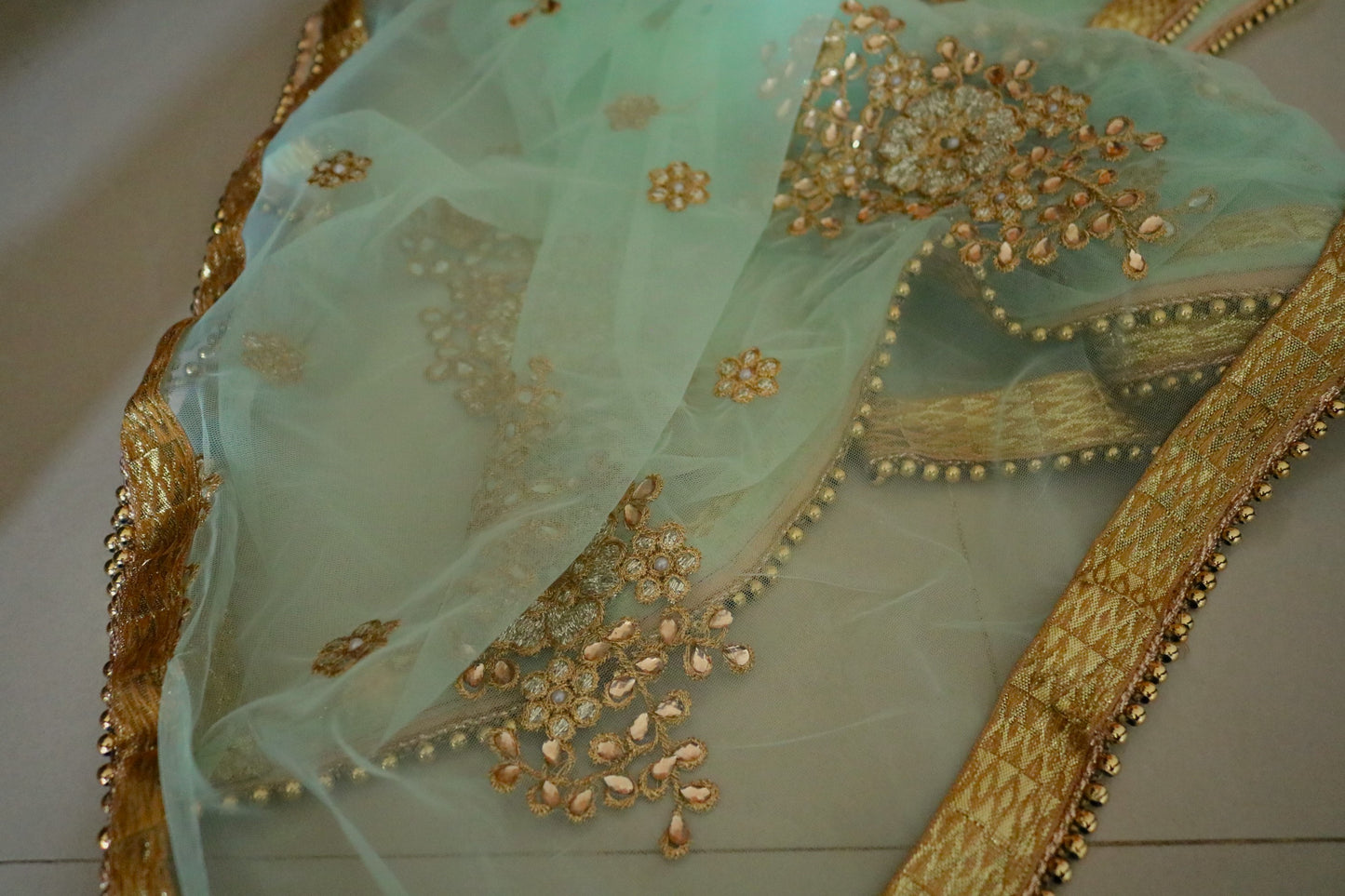 Greenish dupatta with beaded border