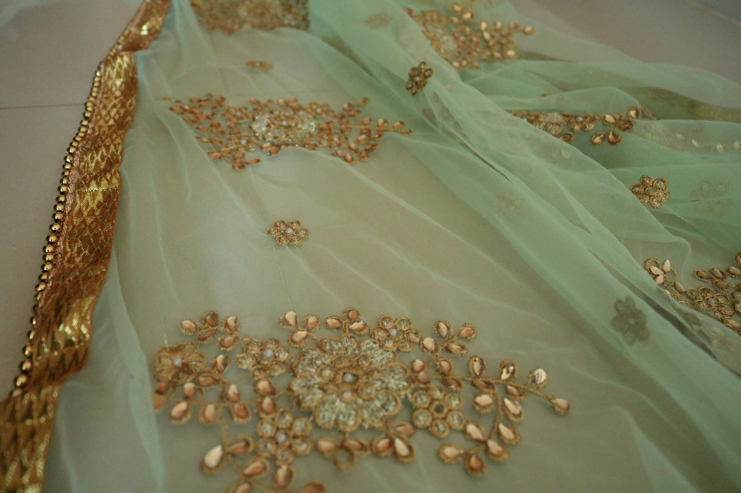 Greenish dupatta with beaded border