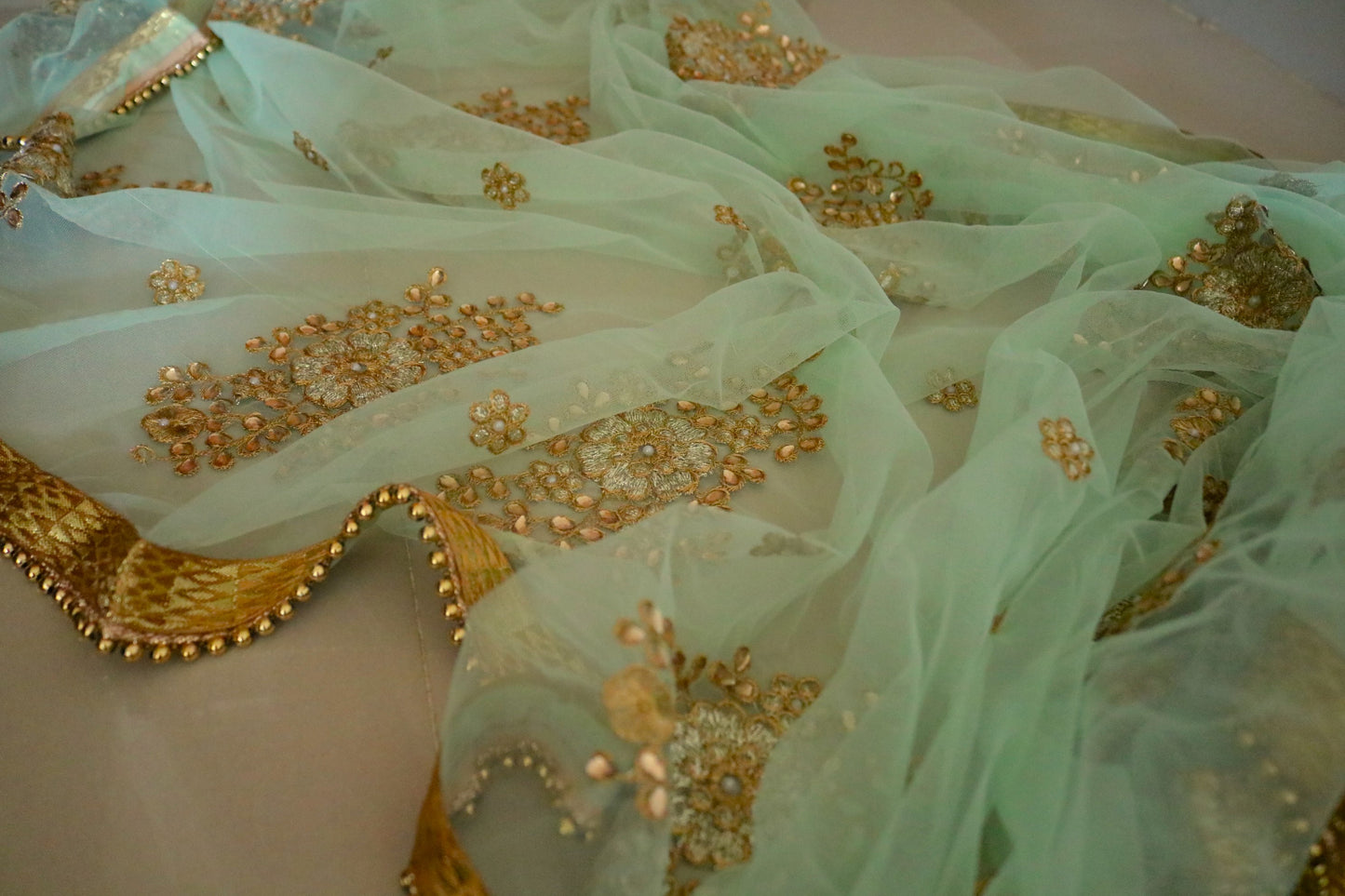 Greenish dupatta with beaded border