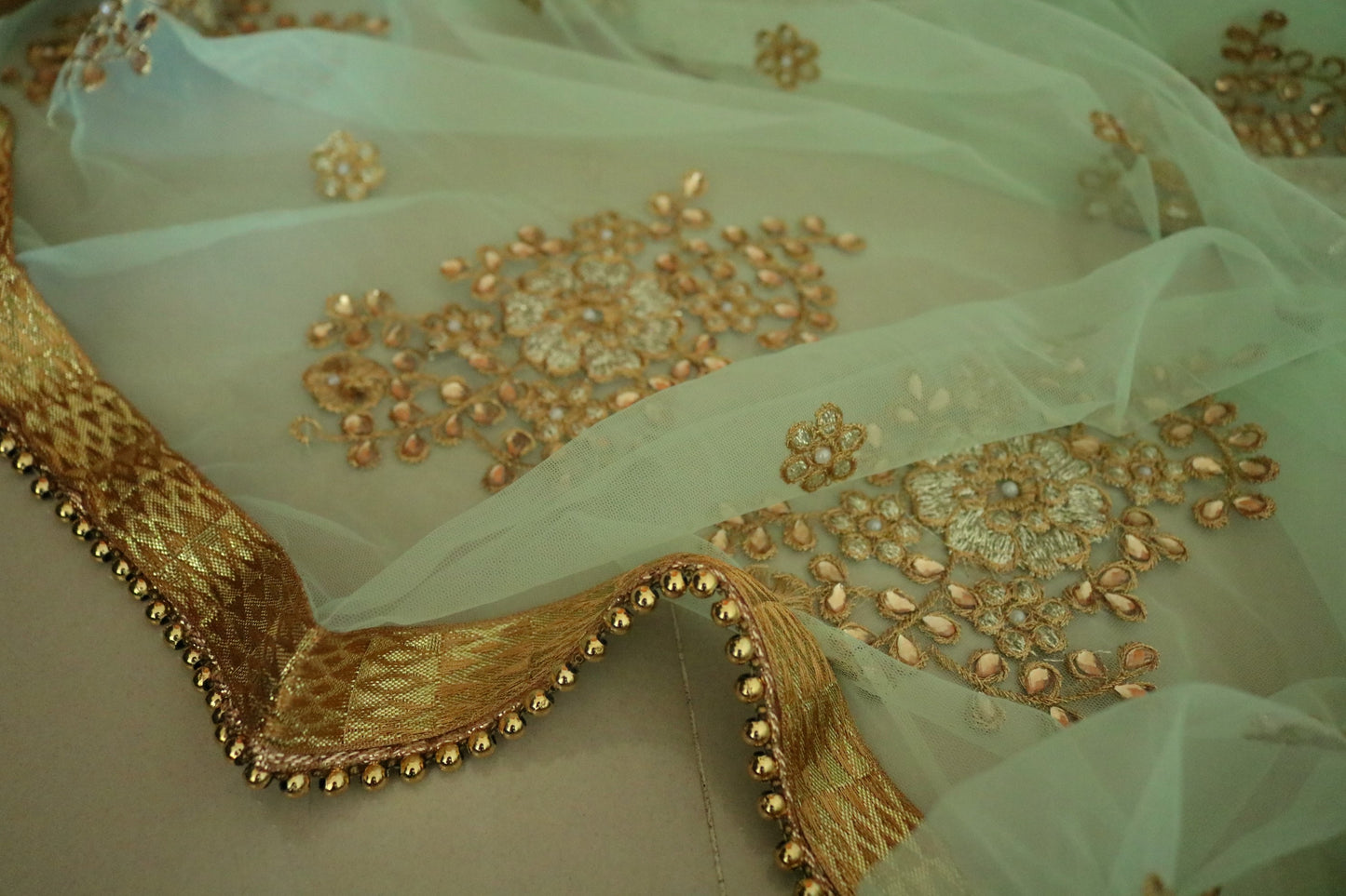 Greenish dupatta with beaded border
