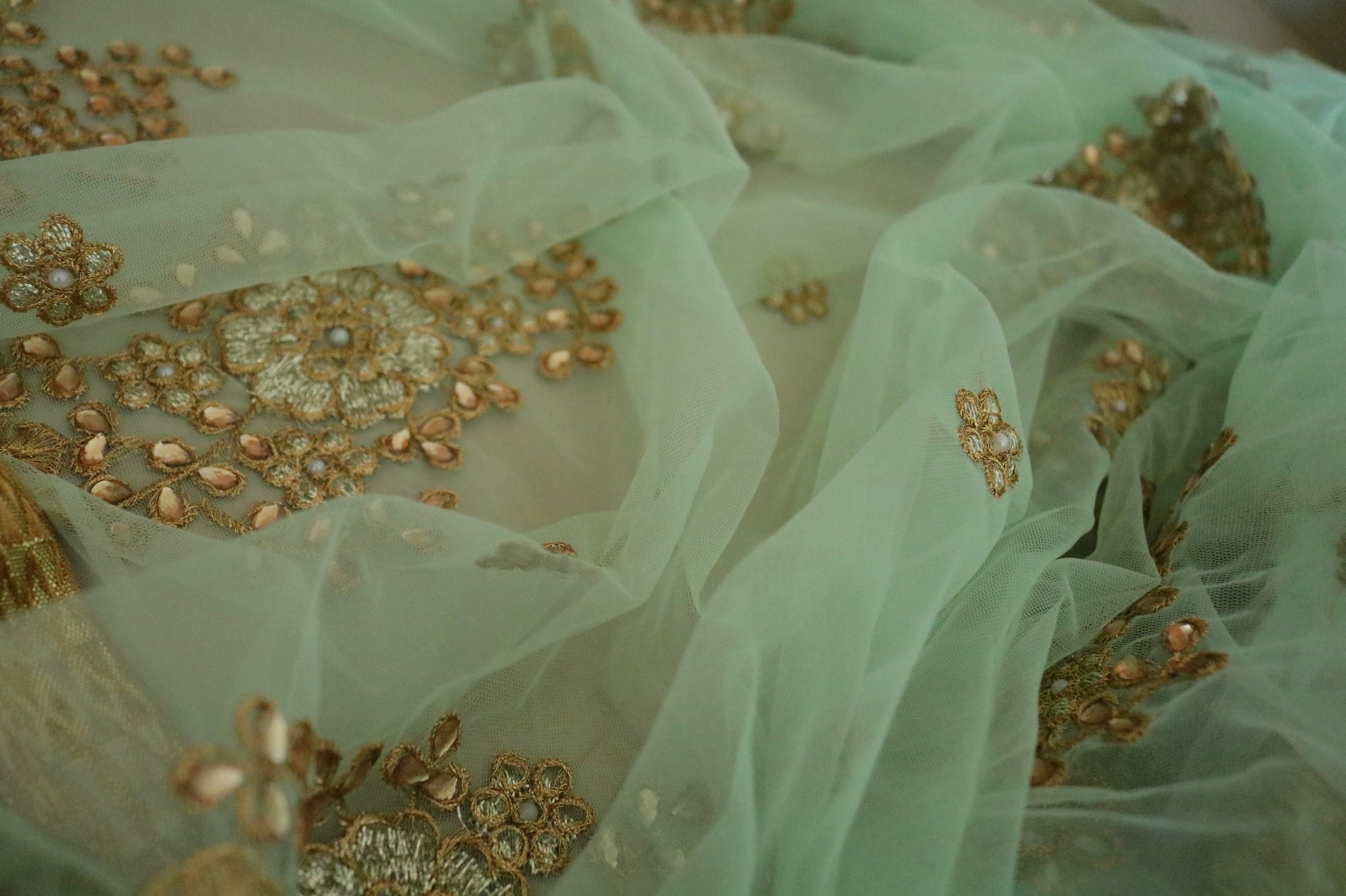 Greenish dupatta with beaded border