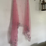 Pink net dupatta with silver embroidery