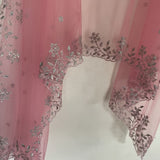 Pink net dupatta with silver embroidery