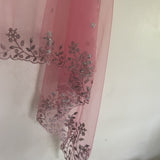 Pink net dupatta with silver embroidery