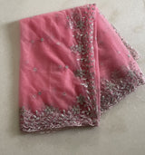 Pink net dupatta with silver embroidery